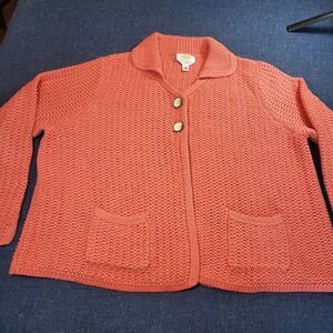 Talbots Woman 2X Coral Pink Mercerized Cotton Basketweave Knit Cardigan Sweater